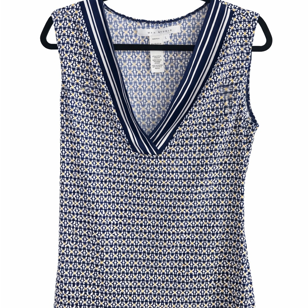 Max Studio Blue and White Patterned Tank Top
